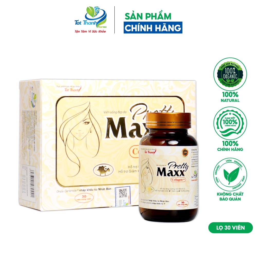 Viên uống đẹp da Pretty Maxx Cellagen ++ Tất Thành Pharma tăng cường nội tiết tố nữ 30 viên