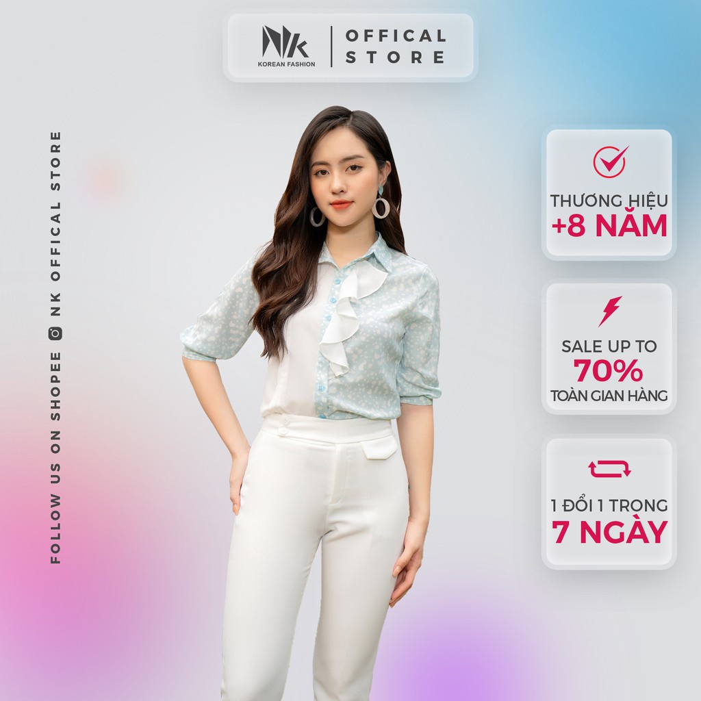 Áo Sơ Mi Nữ Công Sở NK FASHION Dài Tay Phối Bèo Cách Điệu, Hoạ Tiết, Phong cách Hàn Quốc NKSM2101010