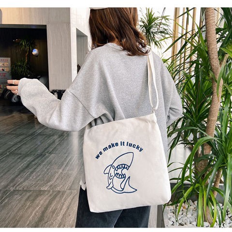 Túi đeo vai vải canvas sức chứa lớn phong cách Hàn Quốc xinh xắn dành cho nữ