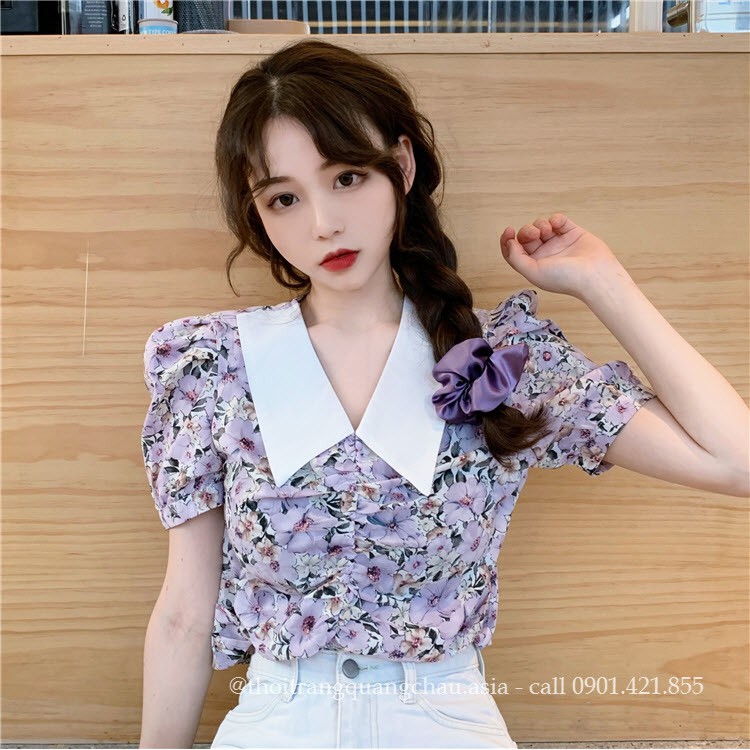 Áo Croptop Hoa Tím “Phong Cách Hàn Quốc” Mã QC72