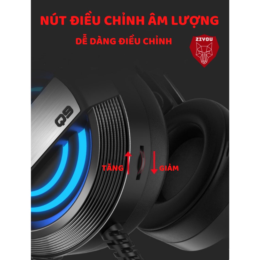 Tai Nghe Chụp Tai Gaming ZIYOU MC Q9  Có Đèn Led Đổi Màu Có mic đàm thoại cho máy tính, laptop