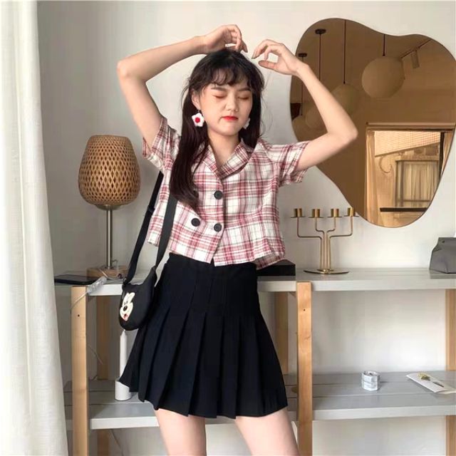 Áo croptop sơ mi cổ pijama