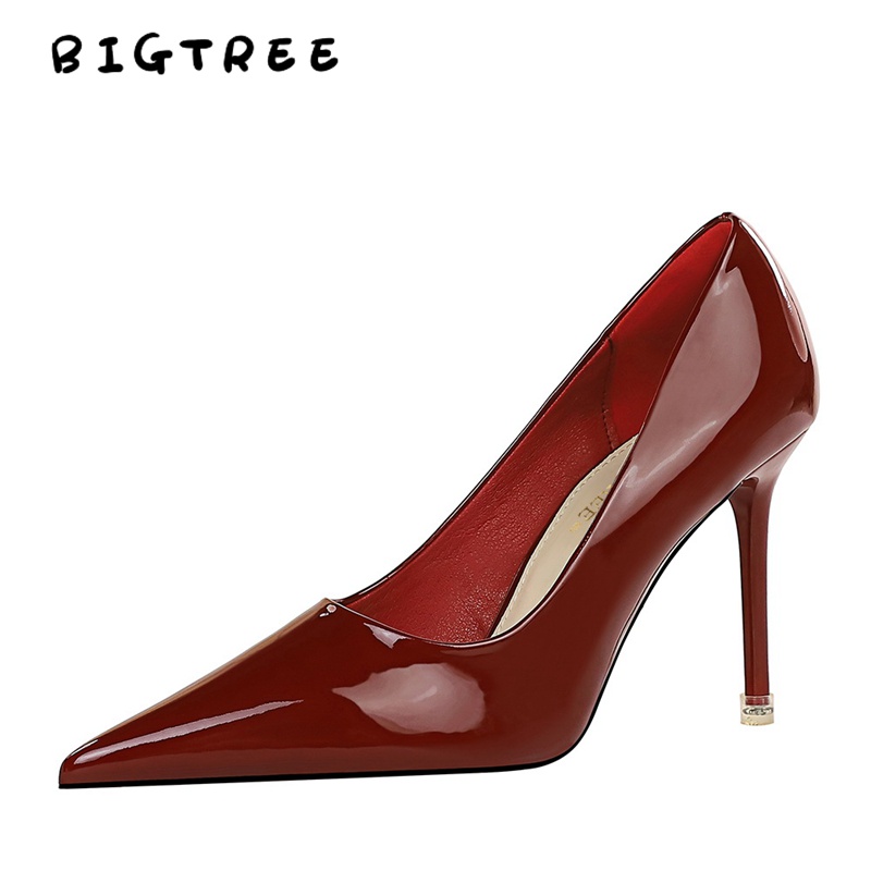 Giày cao gót BIGTREE 1932-2 9.5cm mũi nhọn bằng da phong cách Hàn Quốc