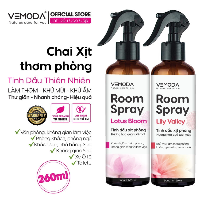 Xịt phòng tinh dầu cao cấp Vemoda 260ml giúp khử mùi, làm thơm không gian nhanh chóng, tiện lợi