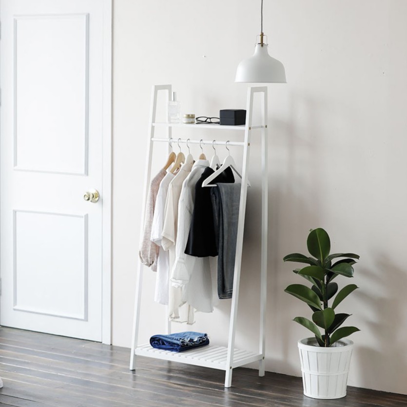TỦ TREO QUẦN ÁO 2 TẦNG MÀU TRẮNG - LADDER HANGER 2F WHITE - ROKY STORE - GIÁ TREO HÌNH THANG
