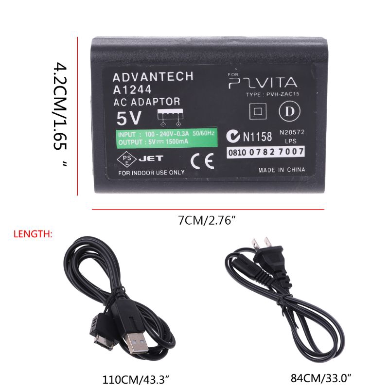 AC Power Adapter USB Data Cable Supply Convert Charger For Sony PS Vita PSV