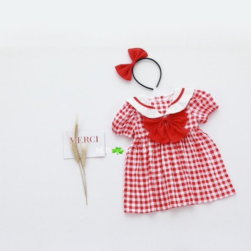 Đầm Họa Tiết Caro Màu Đỏ Thời Trang Xinh Xắn Cho Bé Gái. Body sơ sinh kẻ đỏ, váy cho bé gái Mộc Trà Baby