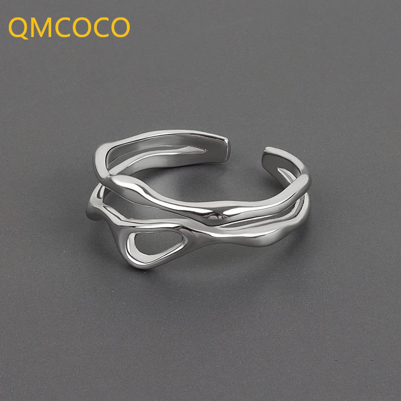 Qmcoco Nhẫn Dạng Mở Hai Tầng Họa Tiết Kẻ Sọc Kiểu Hàn Quốc Đơn Giản Có Thể Điều Chỉnh