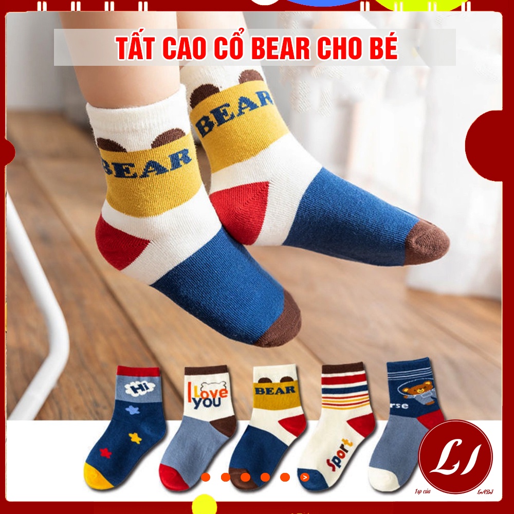 Set 5 đôi TẤT CAO CỔ  BEAR cotton mẫu mới, mềm mịn, giữ ấm chân cho bé 1-3 tuổi