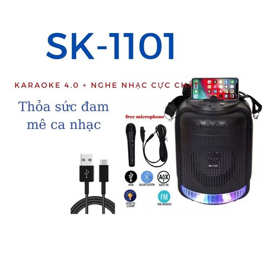 Loa SK-1101 Karaoke Stereo Di động Không Dây, Đèn Led Nhấp Nháy - Tặng Kèm Micro