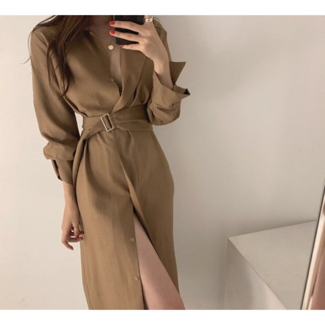 Đầm sơ mi thắt eo
