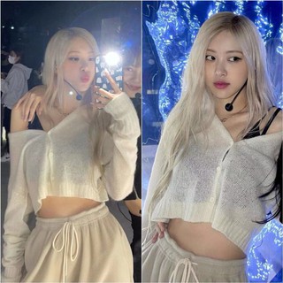 rose blackpink Áo Khoác Cardigan Dài Tay Phong Cách Retro Nữ Tính