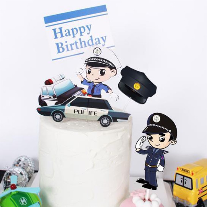 que cắm bánh kem [FREESHIP] set cắm giấy người xe policer