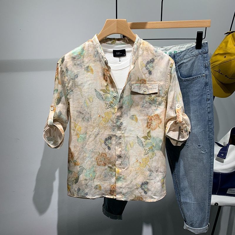 Áo sơ mi cho nam tay lửng dáng rộng phong cách Hàn Quốc thời trang mùa hè có 2 kiểu size S-3Xl