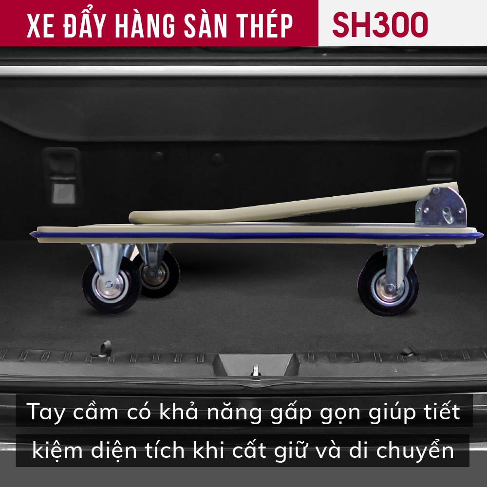 Xe đẩy hàng 4 bánh gấp gọn 300kg Nhập Khẩu FUJIHOME Nhật Bản, xe kéo hàng xếp gọn bánh cao su platform hand truck