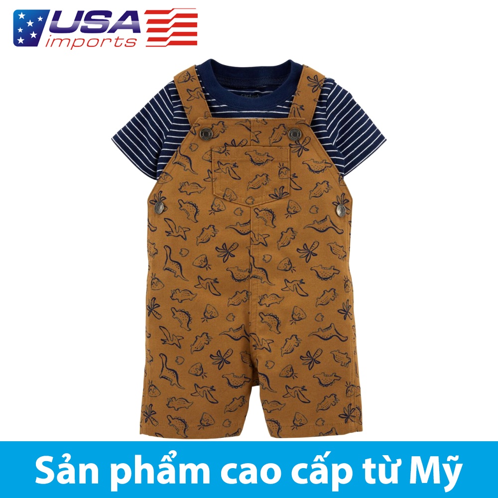 Set 2 món áo thun xanh kèm yếm kaki khủng long Car-tờ Auth Từ Mỹ (1K463510)