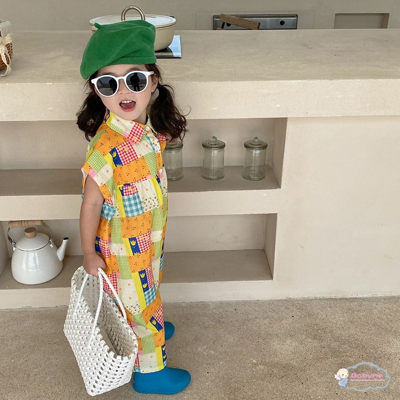 Đầm Liền Thân In Họa Tiết Caro Dáng Rộng Thoáng Khí Thời Trang Xinh Xắn Cho Bé Gái