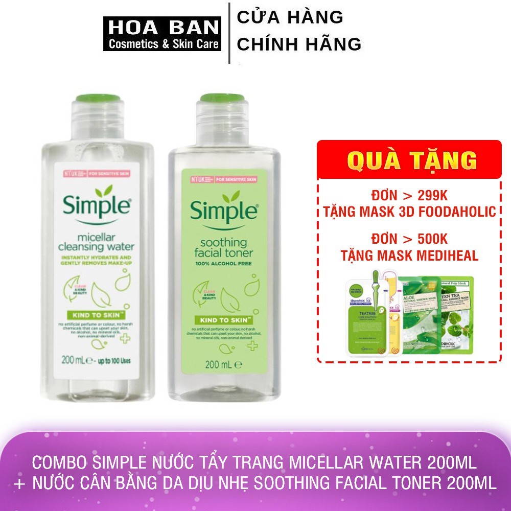 Bông tẩy trang ipek 150 miếng  + SIMPLE Nước Tẩy Trang Micellar Water 200ml + Nước Cân Bằng Da Dịu Nhẹ Toner 200ml