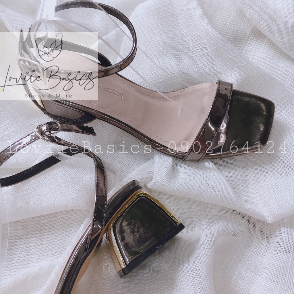 SANDAL CAO GÓT THỜI TRANG LOVIIE BASICS - SANDAL NỮ ĐẾ VUÔNG VIỀN ĐỒNG - GIÀY CAO GÓT QUAI MẢNH PHONG CÁCH 5P G190414