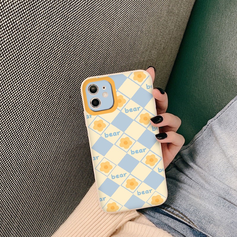 Ốp iphone kẻ caro Ốp LƯNG IPHONE FLOWER BEAR vuông cạnh 6s/6plus/7/7plus/8plus/x/xsmax/11/11promax/12/13pro/promax