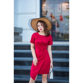 G beauty đầm vạt chéo đỏ và hồng