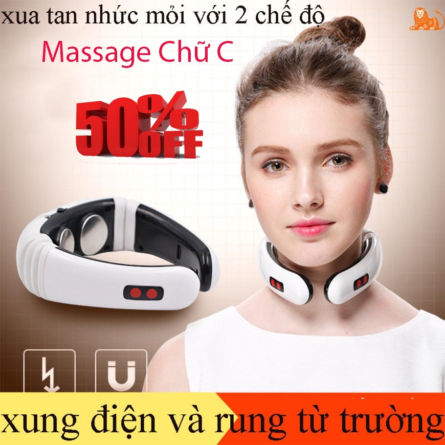 Máy Massage Cổ Vai Gáy chữ C-Cảm Ứng Xung Điện Từ tích hợp 2 in 1 Rung Từ Trường &amp; Hiệu ứng Xung Điện Máy