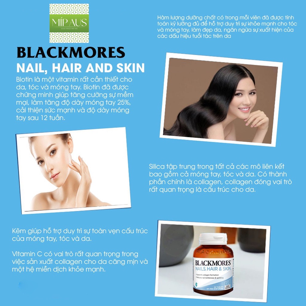 Blackmore Nail, Hair And Skin Của Úc - Da Khỏe Mạnh, Tóc Mềm Mại, Móng Chắc Khỏe (60 Viên)