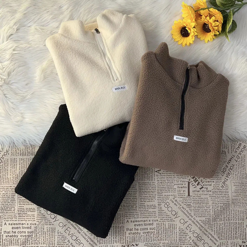 Áo Khoác Len Lông Cừu Cổ Đứng Dáng Rộng Phong Cách Hàn Quốc Cho Nữ