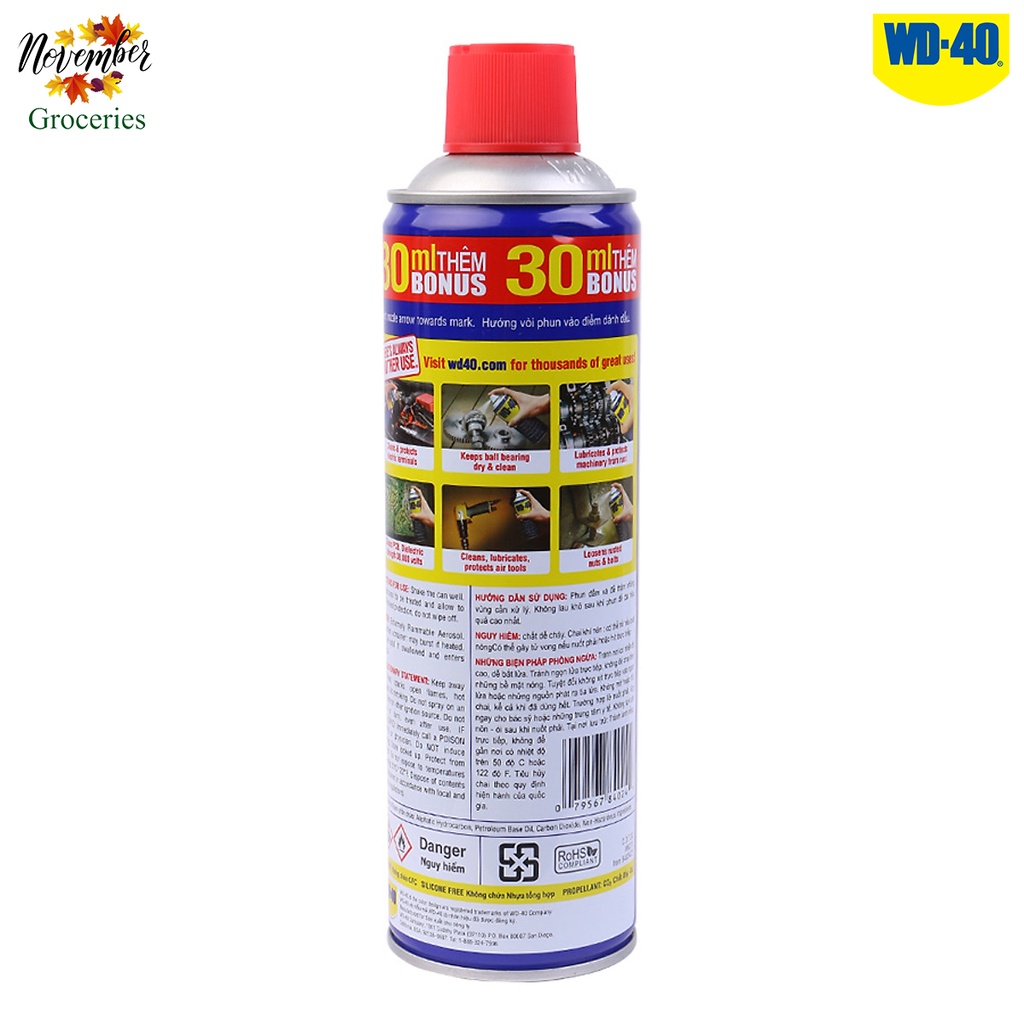 WD-40 Chai Xịt Bôi Trơn, Chống Ấm, Làm Sạch và Bảo Vệ, Tẩy Sạch Gỉ Sét, Bảo Dưỡng Máy Móc 412ML Hàng Chính Hãng 100%