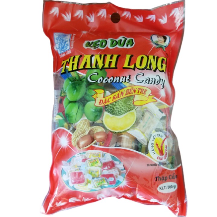 Kẹo dừa thanh long thập cẩm - đặc sản Bến Tre (500g) - đồ ăn vặt Sài Gòn, thơm ngon đậm vị - ViXi Food