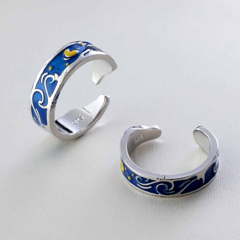 Nhẫn Cưới Màu Xanh Dương Thời Trang Cho Cặp Đôi|Đĩa Hình Bầu Trời Sao Lãng Mạn