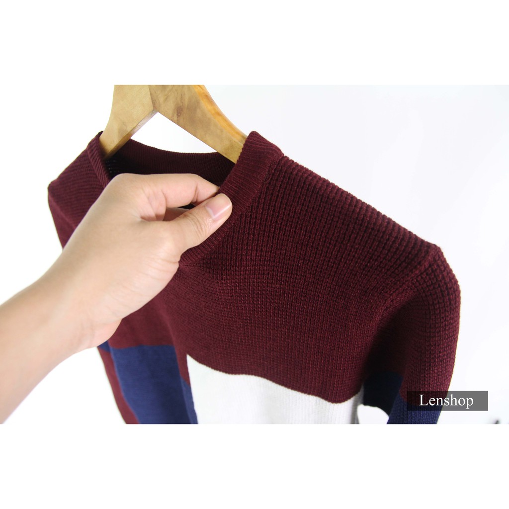 Áo Len nam cổ tròn phối ô vuông  đẹp cao cấp FAVITI AL75