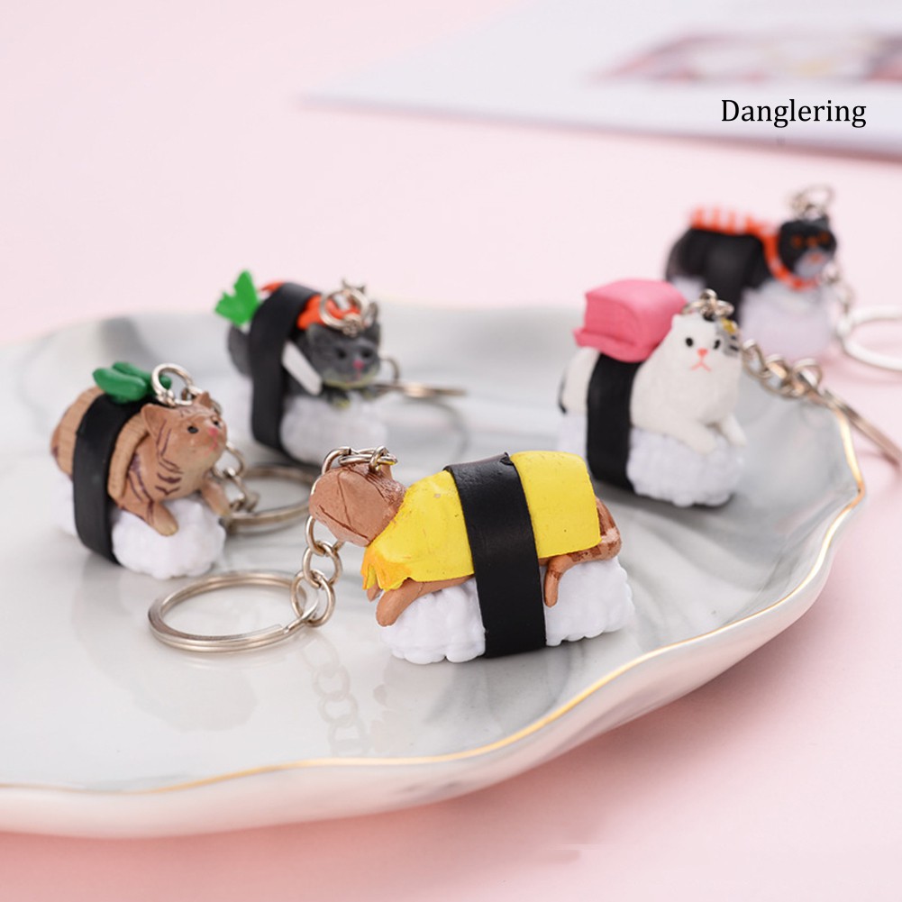 Móc chìa khóa hình sushi mèo đáng yêu