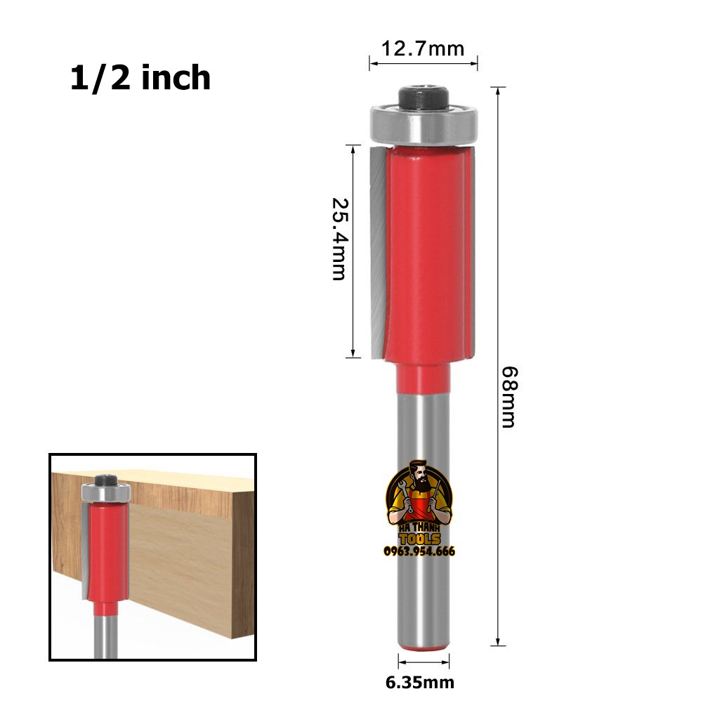 Mũi Phay Gỗ Thẳng Đầu Bi 1/4 - 1/2 inch Cốt 1/4 inch