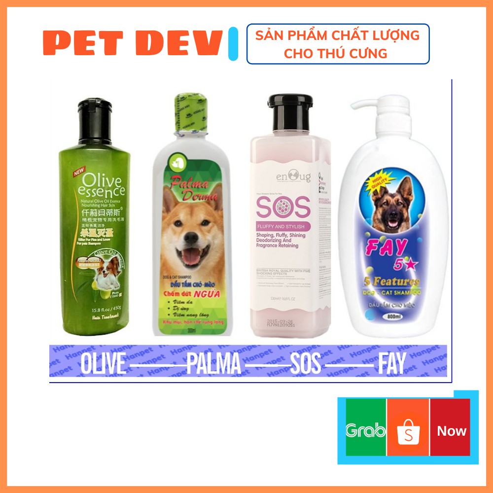 Sữa Tắm cho chó mèo (4 loại Palma SOS Olive Fay) có thể dùng làm dầu gội đầu chó hoặc dầu tắm chó