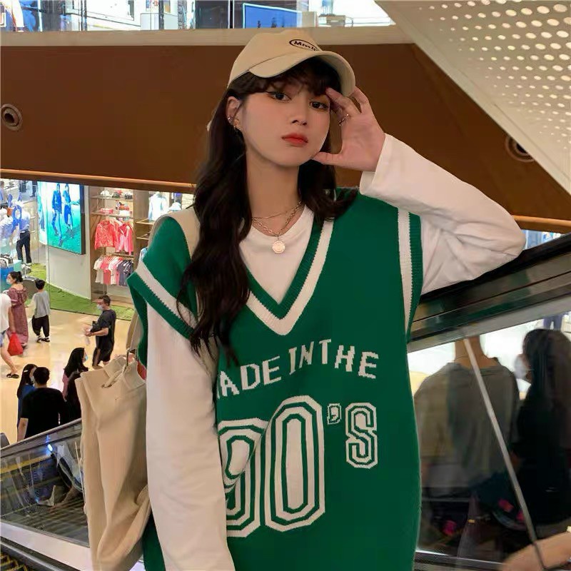 Áo len gile nữ , dáng HQ suông, chữ 90