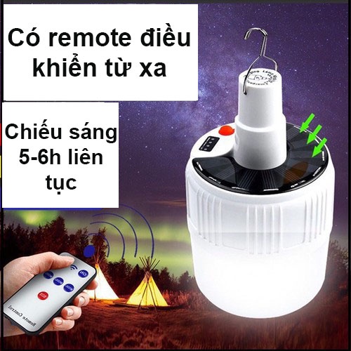 Đèn Led Tích Điện Năng Lượng Mặt Trời Có Điều Khiển Từ Xa 5 Chế Độ Sáng ( Bóng Tròn) Cắm Trại-Dã Ngoại - Picnic-Treo Lều