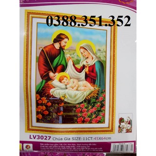 Tranh thêu chữ thập gia đình thánh gia gia đình chúa LV3027 45*64cm