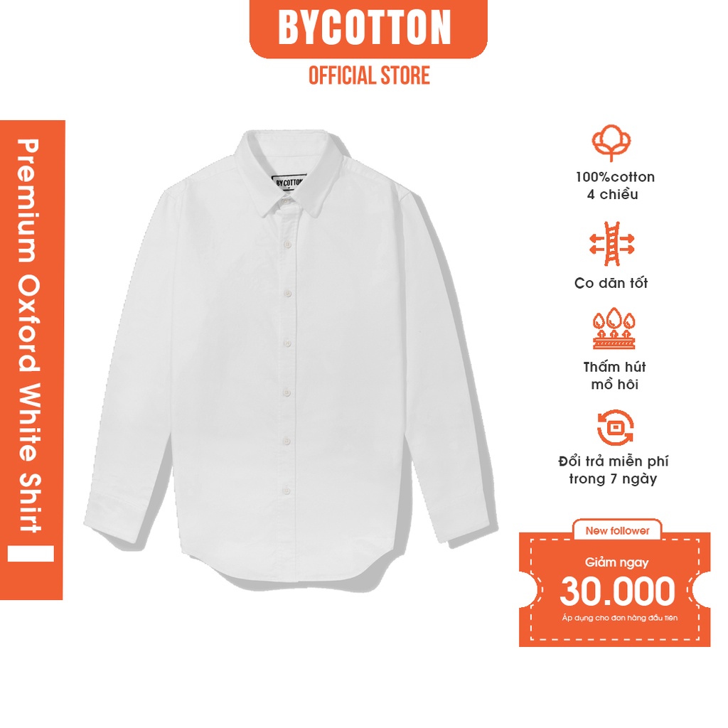 Áo Sơ Mi Nam Dài Tay Trắng Phiên Bản Cao Cấp BY COTTON Premium Oxford White Shirt