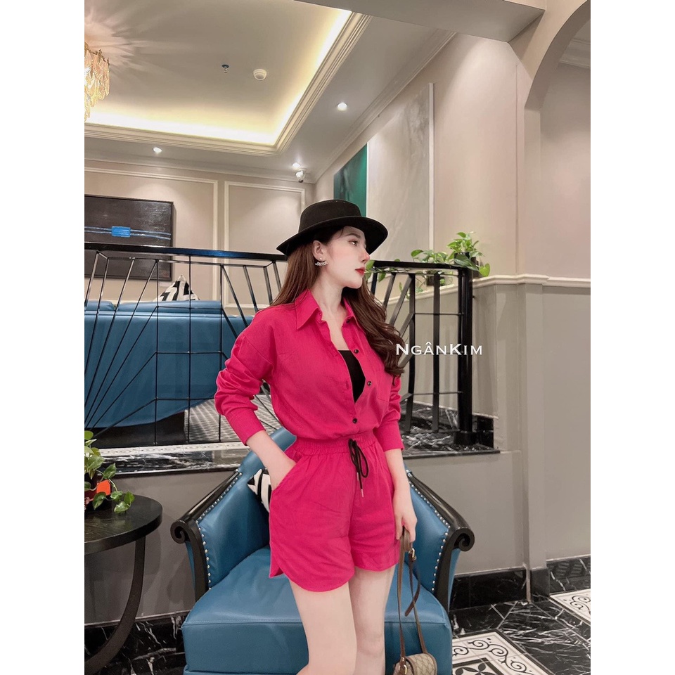 Set đũi 3 món áo sơ mi thụng vạt bầu quần short đùi TH326