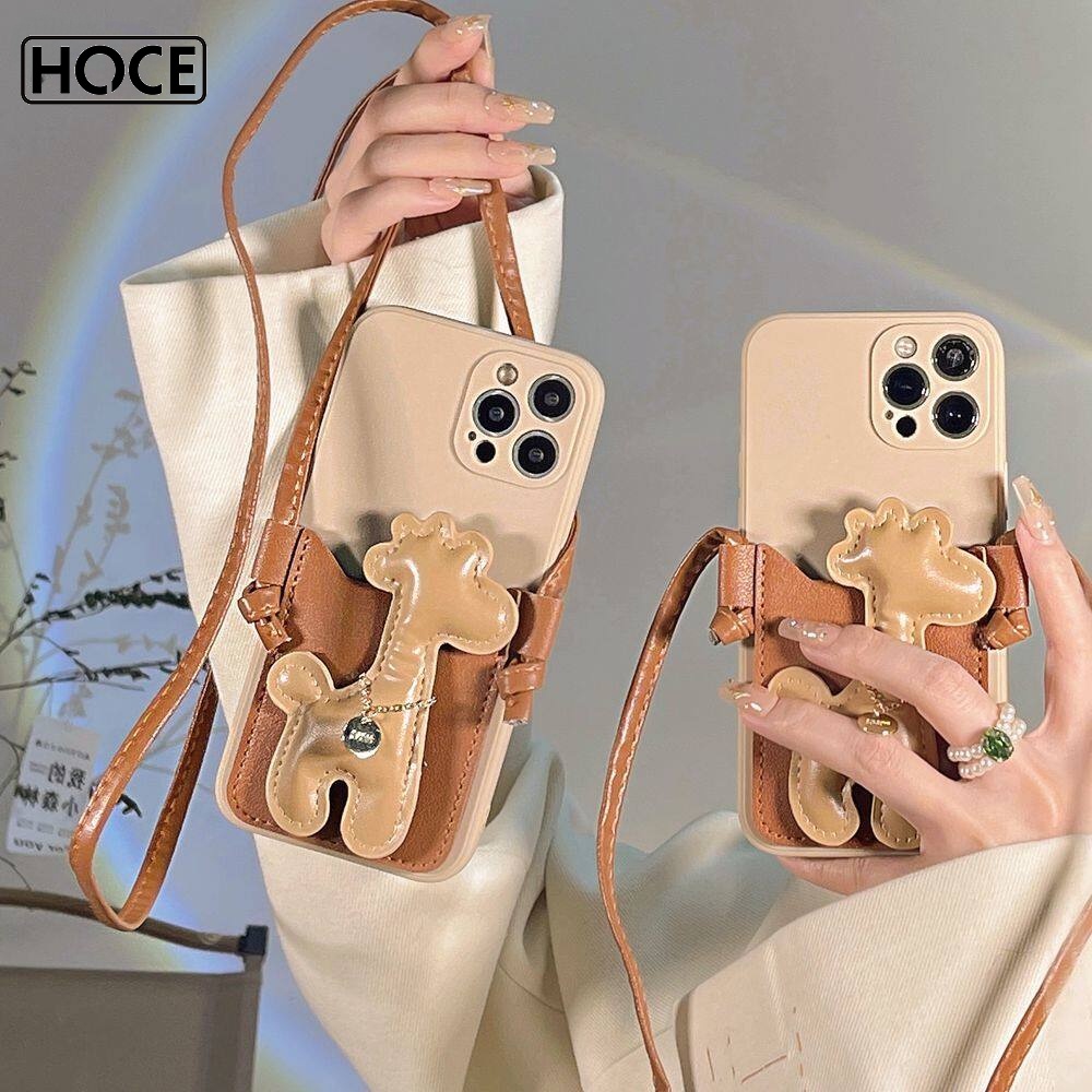 Ốp điện thoại HOCE kiểu hươu cao cổ có ngăn thẻ và dây đeo thích hợp cho iPhone 13 12 11 14 Pro Max XS XR 7 8 Plus