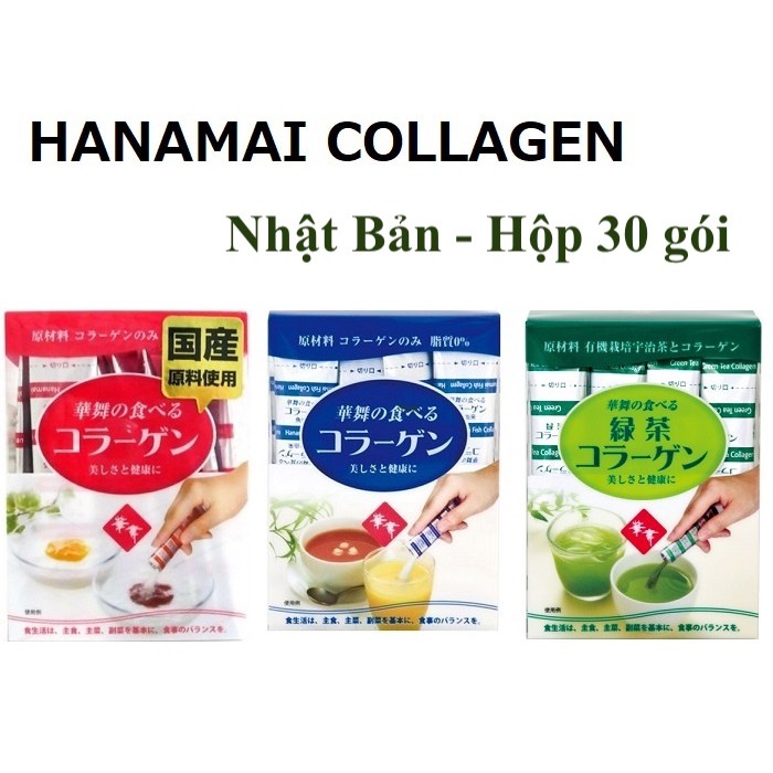 Bột trà Collagen Hanamai Trà Xanh Cá Heo - Hàng Nhật nội địa