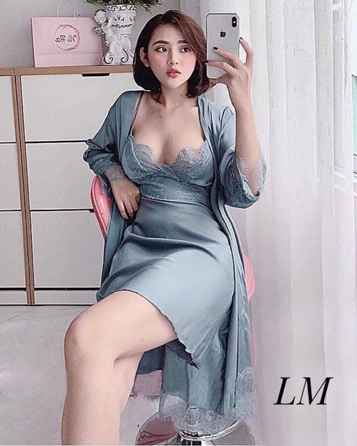 Sét váy ngủ kèm choàng viền ren ngực | BigBuy360 - bigbuy360.vn