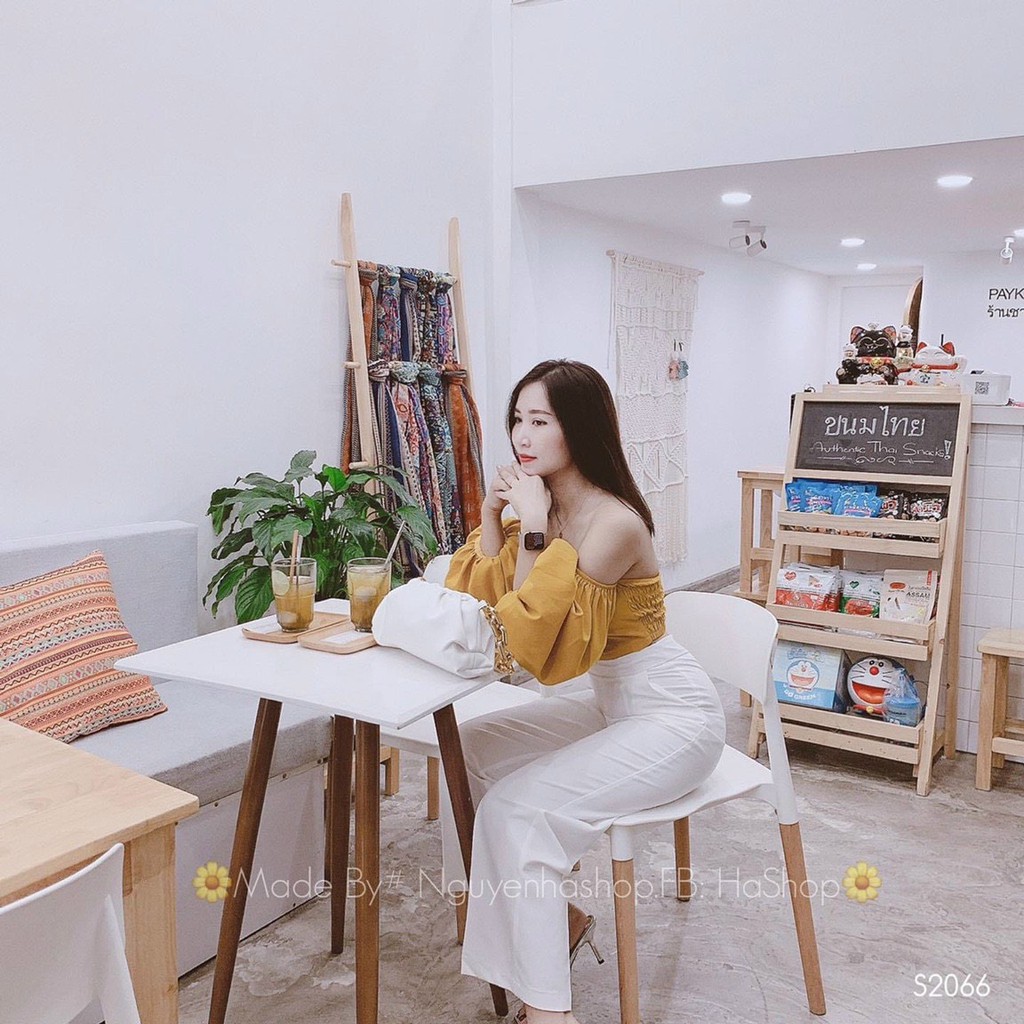 Set áo bệt vai tay phồng quần đũi suông siêu dễ thương LH9
