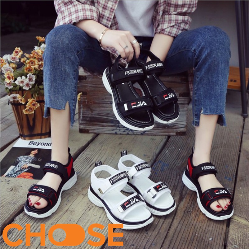 Giày Nữ Sandal hàn quốc Choose Dáng Thể Thao Quai Ngang Dán Tăng Chiều Cao Đế Cao Su⚡G15K4