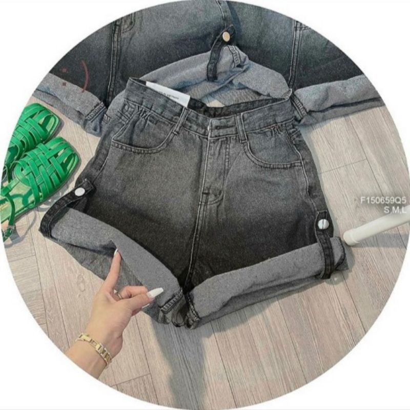 Quần short jean túi