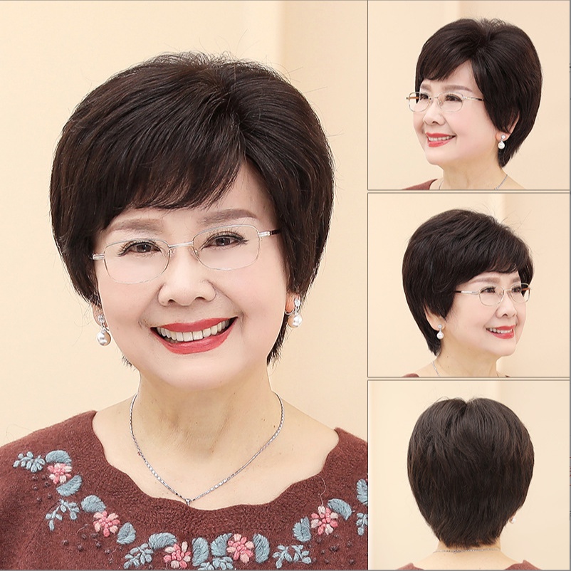 🌿Tặng Lưới🌿 Tóc giả nữ trung niên nguyên đầu tự nhiên - TG45