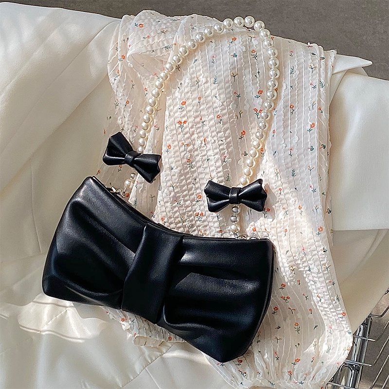 Túi Xách Đeo Vai Một Bên Vai Cầm Tay Đính Nơ Ngọc Trai Nhỏ Tươi Mới Phong Cách Hàn Quốc Cho Nữ 2022