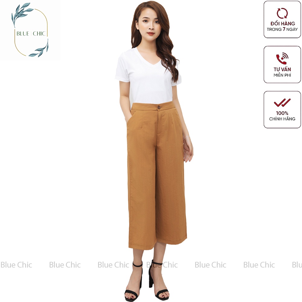 Quần đũi nữ Blue Chic ống suông rộng cạp chun culloes lửng xuông loe màu trắng đen be bigsize thời trang