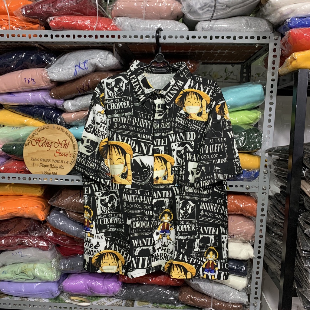 Áo Sơ Mi Họa Tiết Hoạt Hình Luffy Tay Lỡ Dáng Rộng Ulzzang Unisex, Sơ Mi Đi Biển - MM
